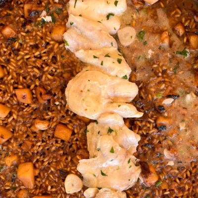 paella cocochas bacalao al pil pil